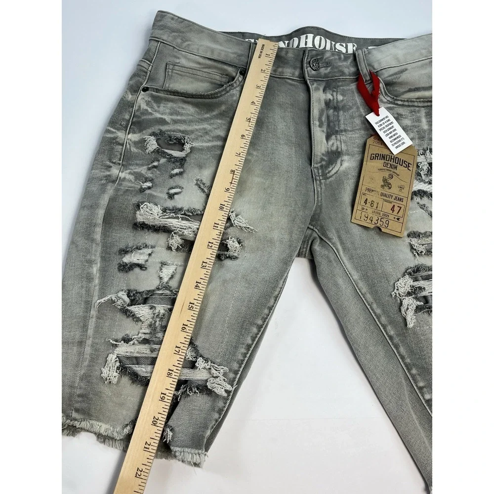 Grindhouse Denim Jean Shorts Men's Size 32 Gray Wash Distressed Bermuda NEW